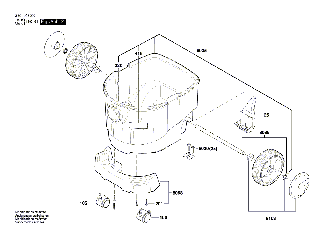 для универсального пылесоса Bosch GAS 35 L AFC 230 V 3601JC3200, деталировка 2