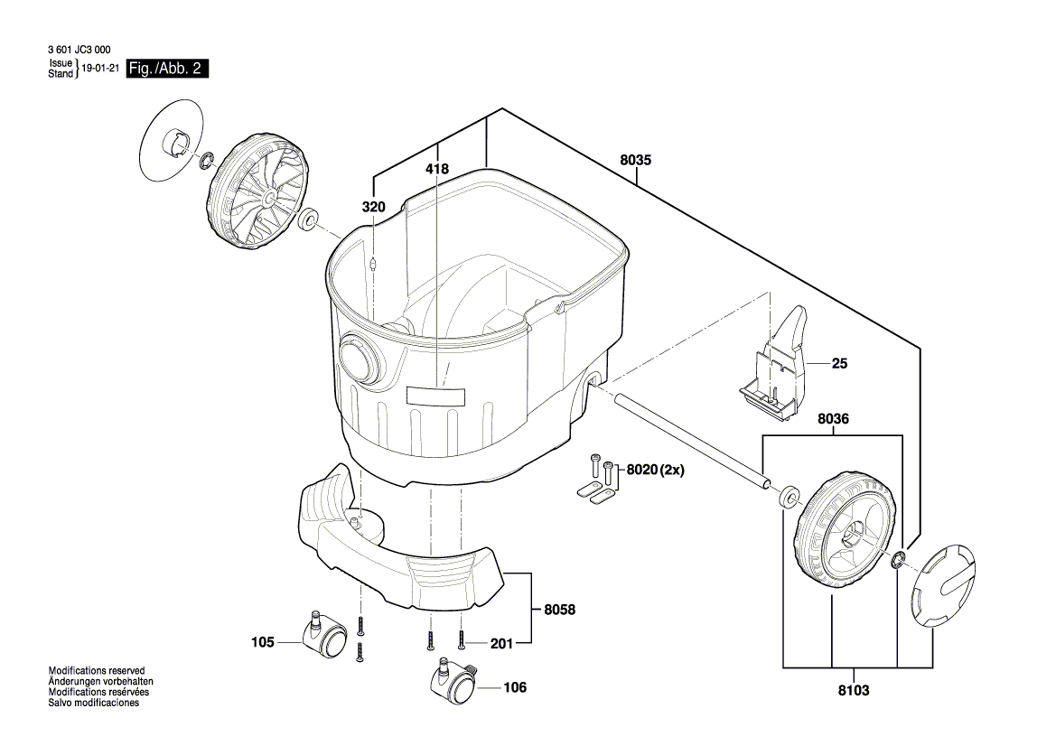 для универсального пылесоса Bosch GAS 35 L SFC 230 V 3601JC3000, деталировка 2