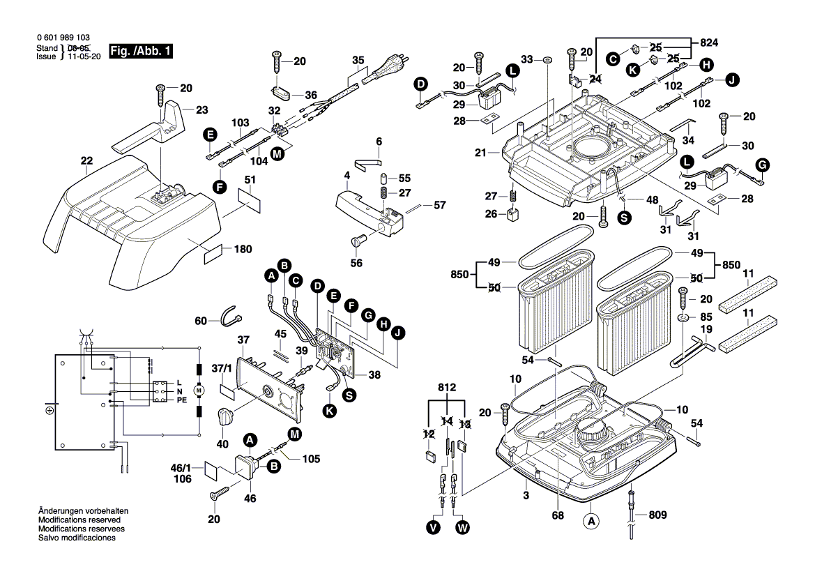 для универсального пылесоса Bosch GAS 50 230 V 0601989103, деталировка 1