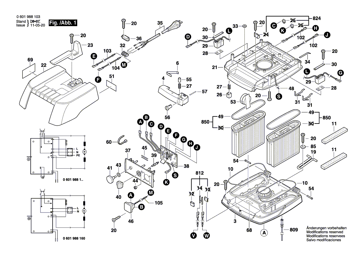 для универсального пылесоса Bosch GAS 50 M 230 V 0601988103, деталировка 1