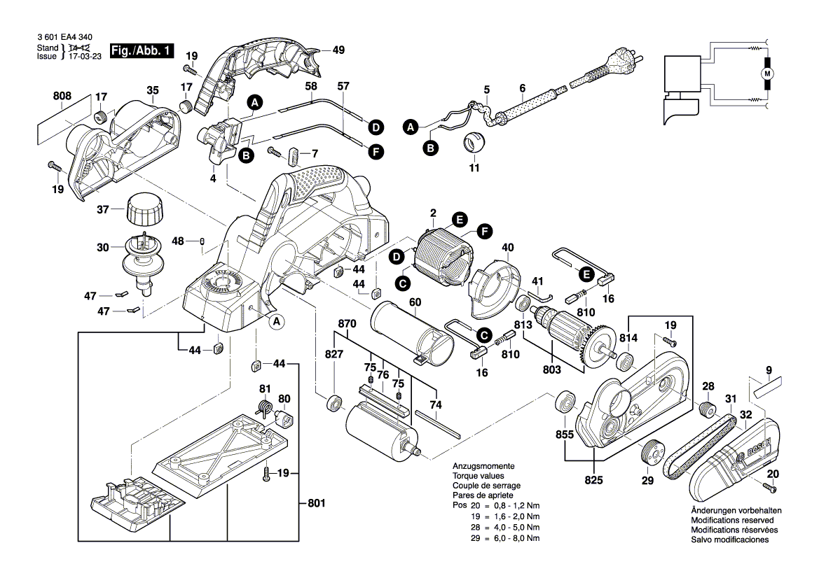 для рубанка Bosch GH0 26-82 D 230 V 3601EA4300, деталировка 1