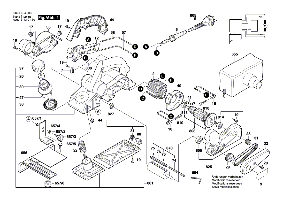 для рубанка Bosch GHO 15-82 230 V 3601E94003, деталировка 1