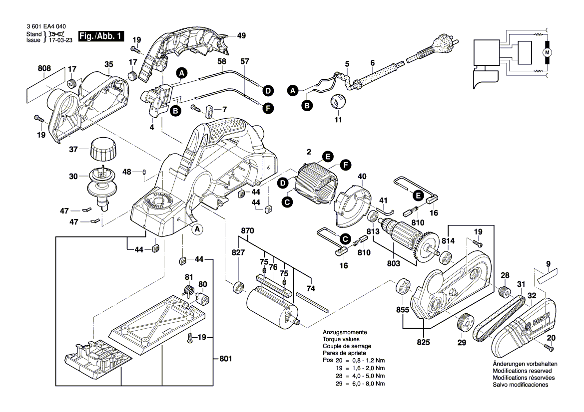 для рубанка Bosch GHO 16-82 D 230 V 3601EA4000, деталировка 1