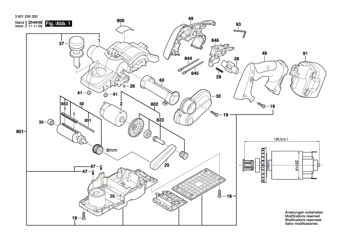 для рубанка Bosch GHO 18 V 18 V 3601E95300, деталировка 1