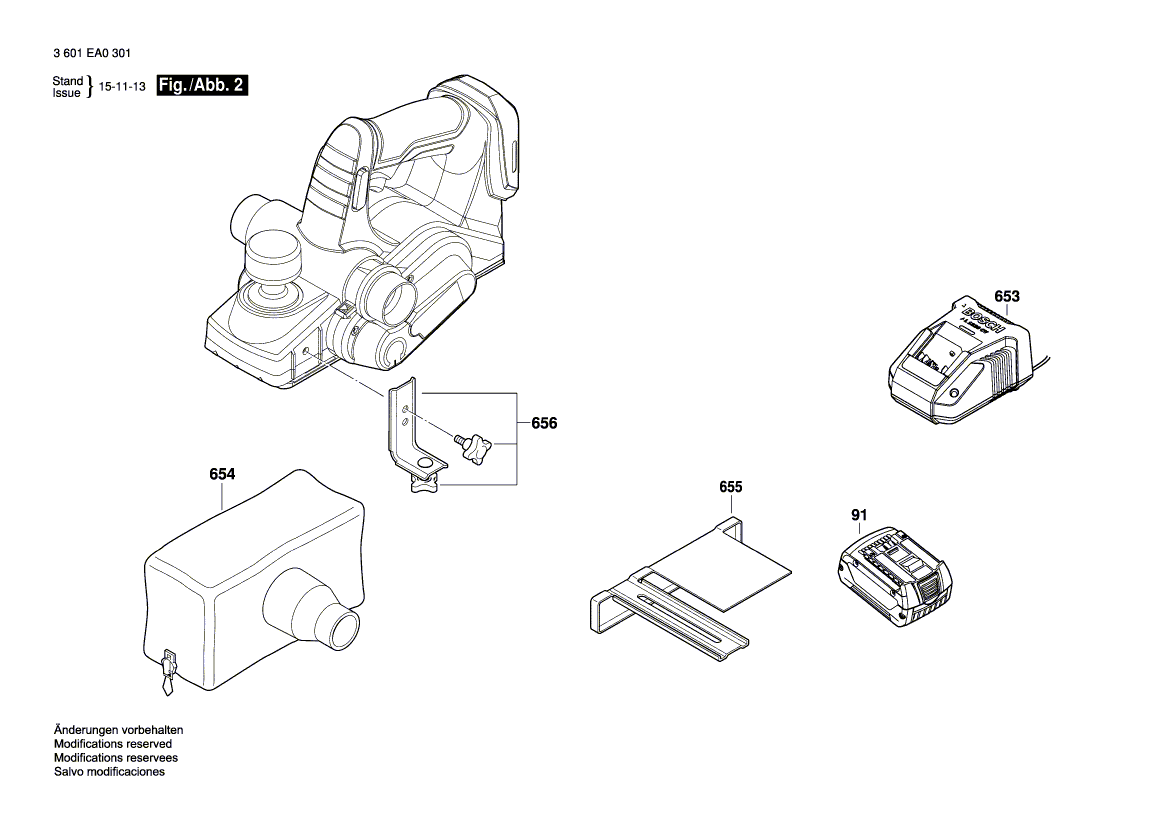 для рубанка Bosch GHO 18 V-LI 18 V 3601EA0301, деталировка 2