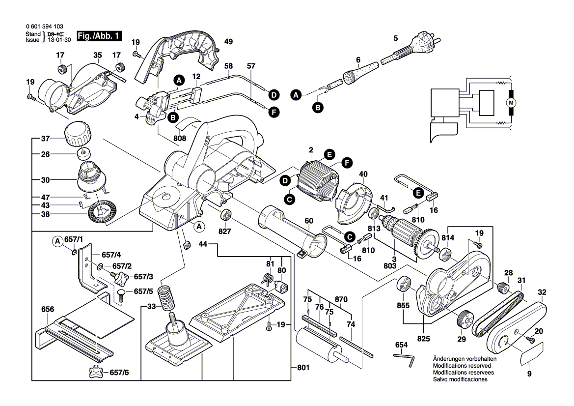 для рубанка Bosch GHO 26-82 230 V 0601594103, деталировка 1