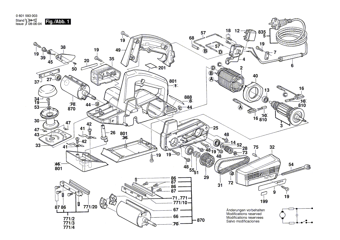 для рубанка Bosch GHO 31-82 220 V 0601593062, деталировка 1