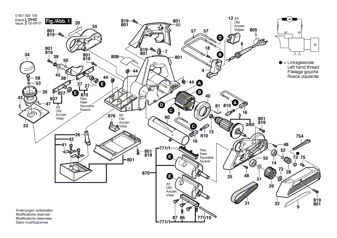 для рубанка Bosch GHO 31-82 230 V 0601593103, деталировка 1