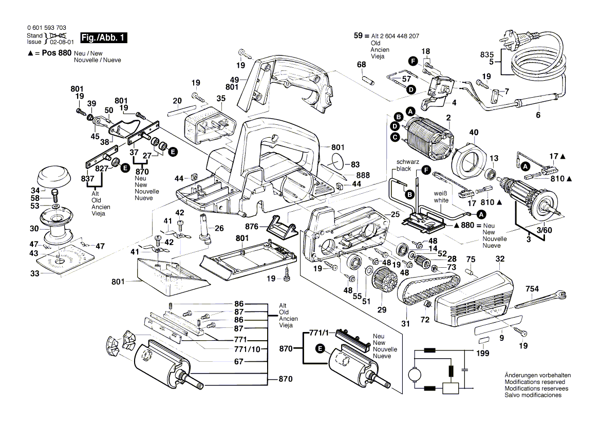 для рубанка Bosch GHO 36-82 C 220 V 0601593703, деталировка 1