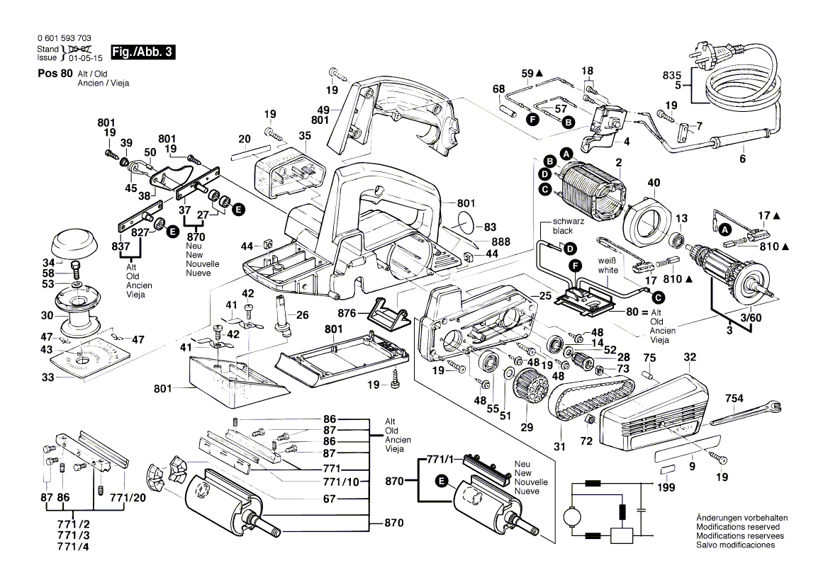 для рубанка Bosch GHO 36-82 C 220 V 0601593703, деталировка 3