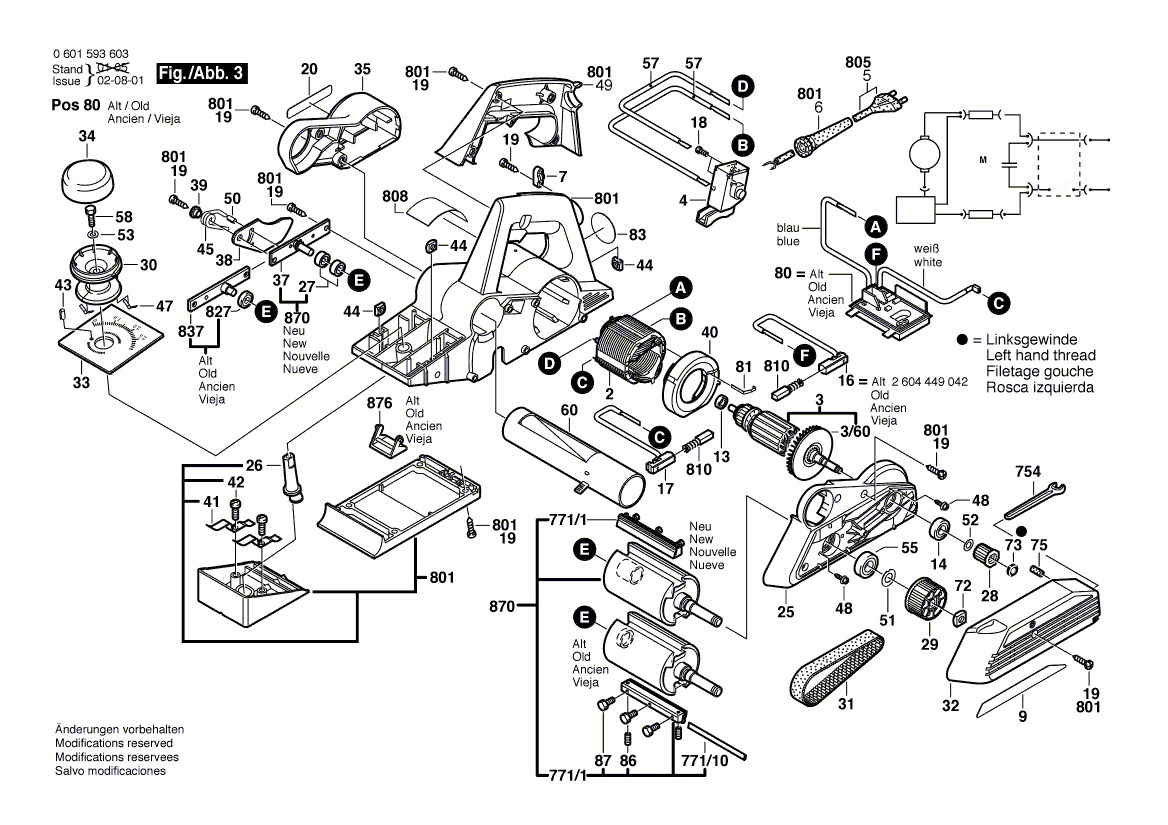 для рубанка Bosch GHO 36-82 C 230 V 0601593603, деталировка 3