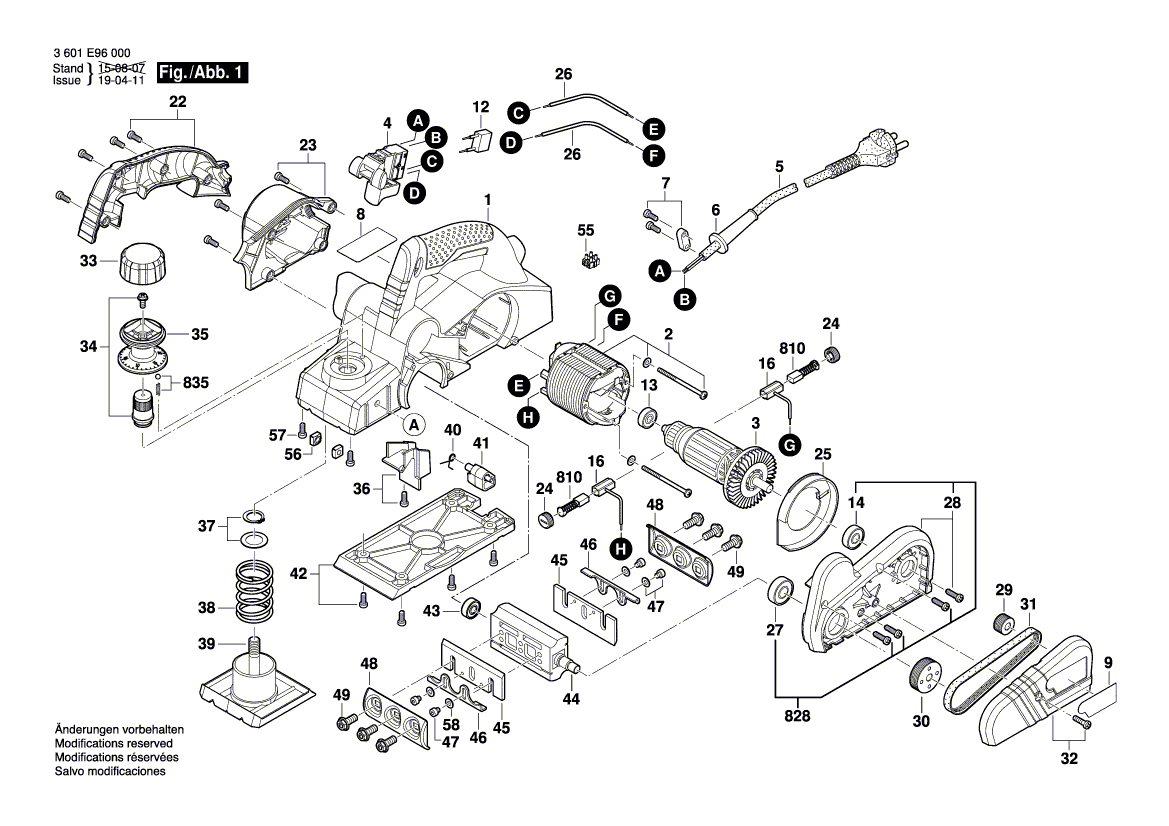 для рубанка Bosch GHO 6500 230 V 3601E96000, деталировка 1