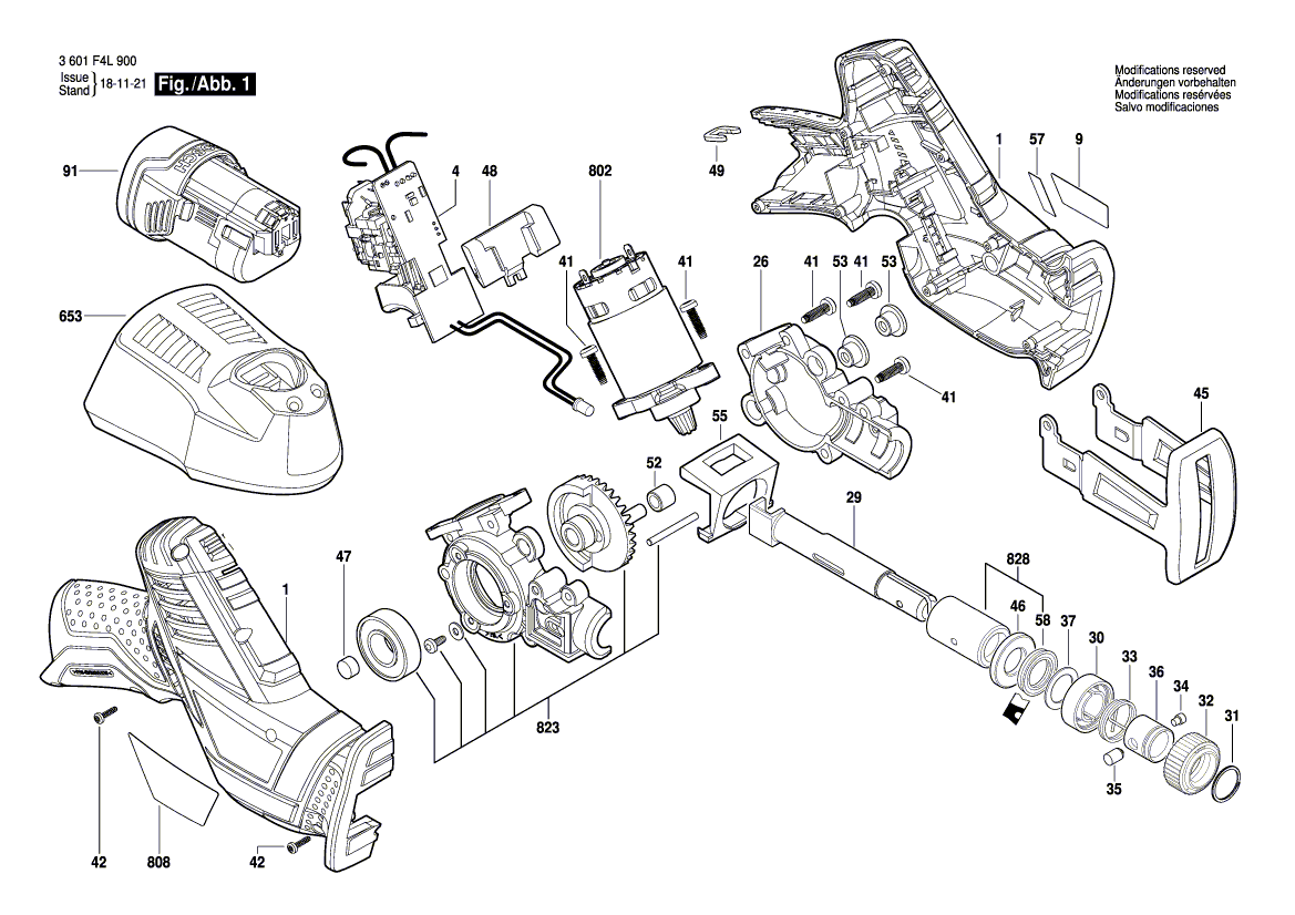 для аккумуляторной сабельной пилы Bosch GSA 10,8 V-LI 10.8 V 3601F4L900, деталировка 1