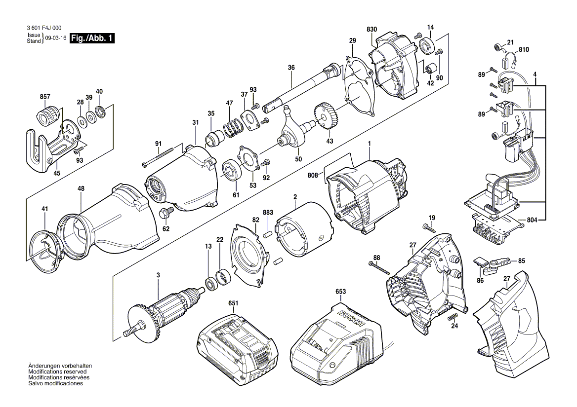 для аккумуляторной сабельной пилы Bosch GSA 18 V-LI 18 V 3601F4J000, деталировка 1