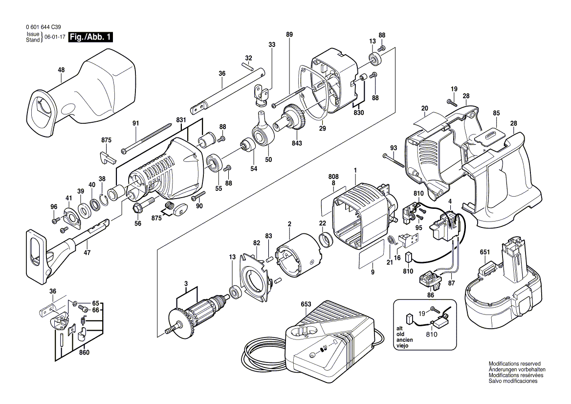 для аккумуляторной сабельной пилы Bosch GSA 18 VE 18 V 3601F45F00, деталировка 1