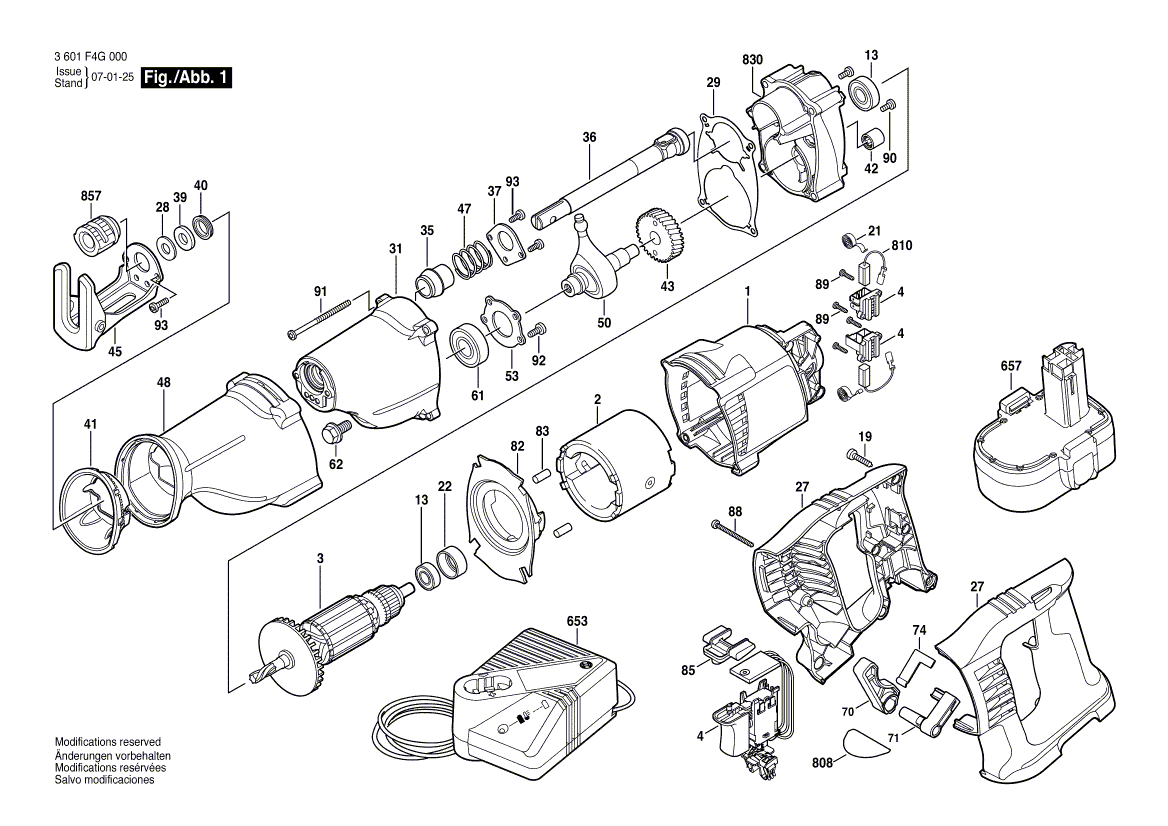 для аккумуляторной сабельной пилы Bosch GSA 18 VE 18 V 3601F4G000, деталировка 1