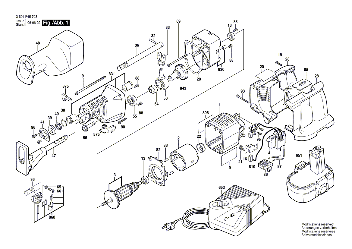 для аккумуляторной сабельной пилы Bosch GSA 24 VE 24 V 3601F45703, деталировка 1