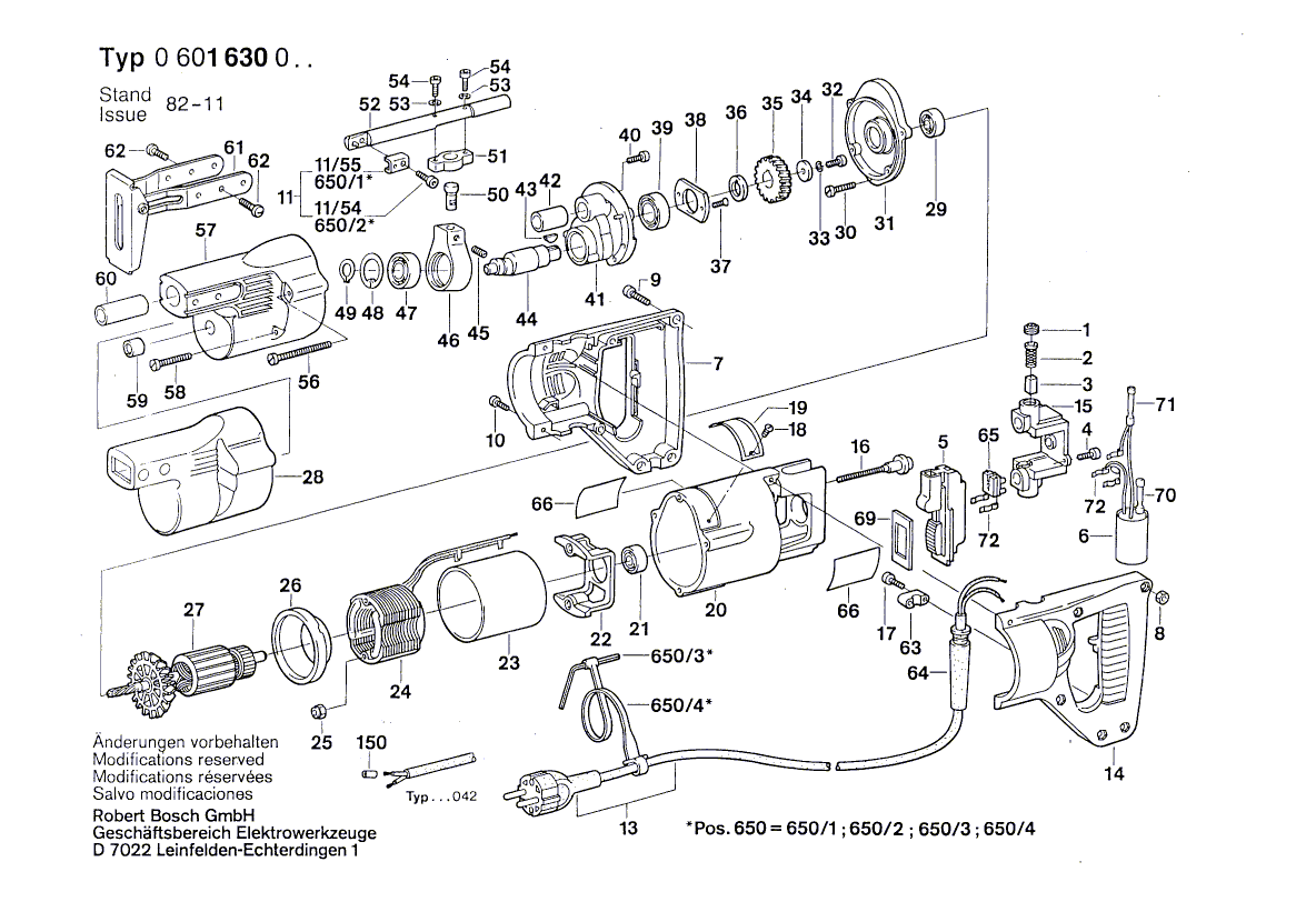 для сабельной пилы Bosch 220 V 0601630003, деталировка 1