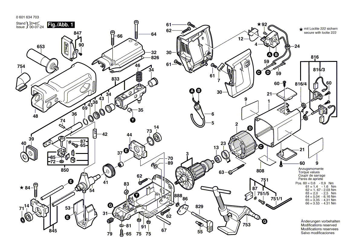 для сабельной пилы Bosch GSA 1100 PE 230 V 0601634703, деталировка 1