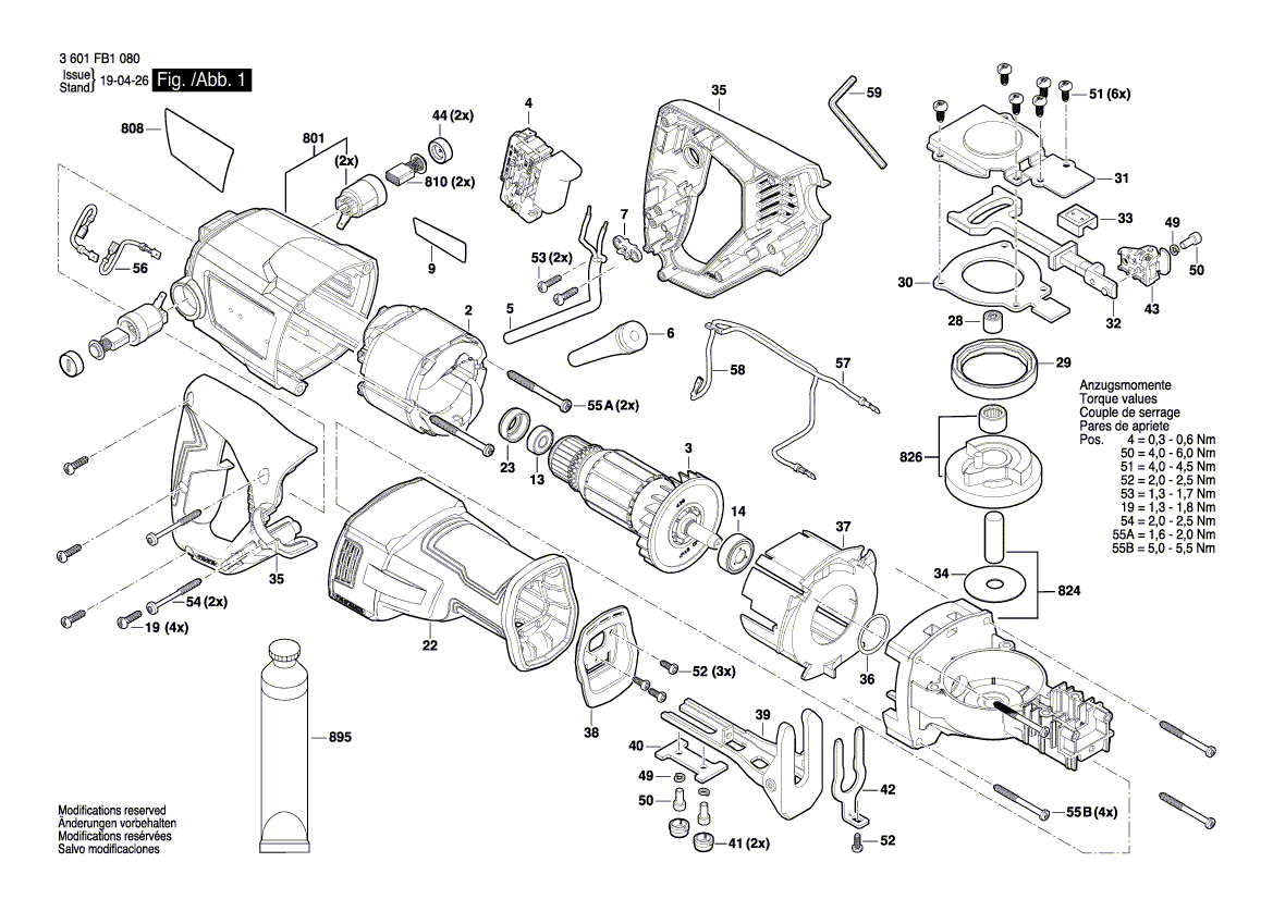 для сабельной пилы Bosch GSA 120 230 V 3601FB1020, деталировка 1