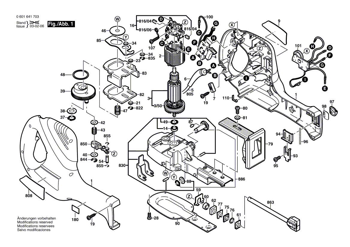 для сабельной пилы Bosch GSA 800 PE 230 V 0601641703, деталировка 1