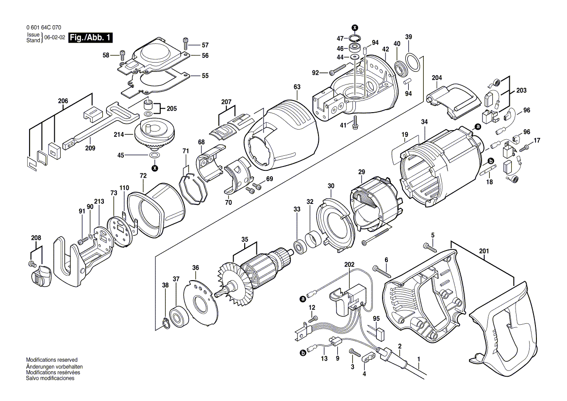 для сабельной пилы Bosch GSA 900 E 230 V 3601F4C003, деталировка 1