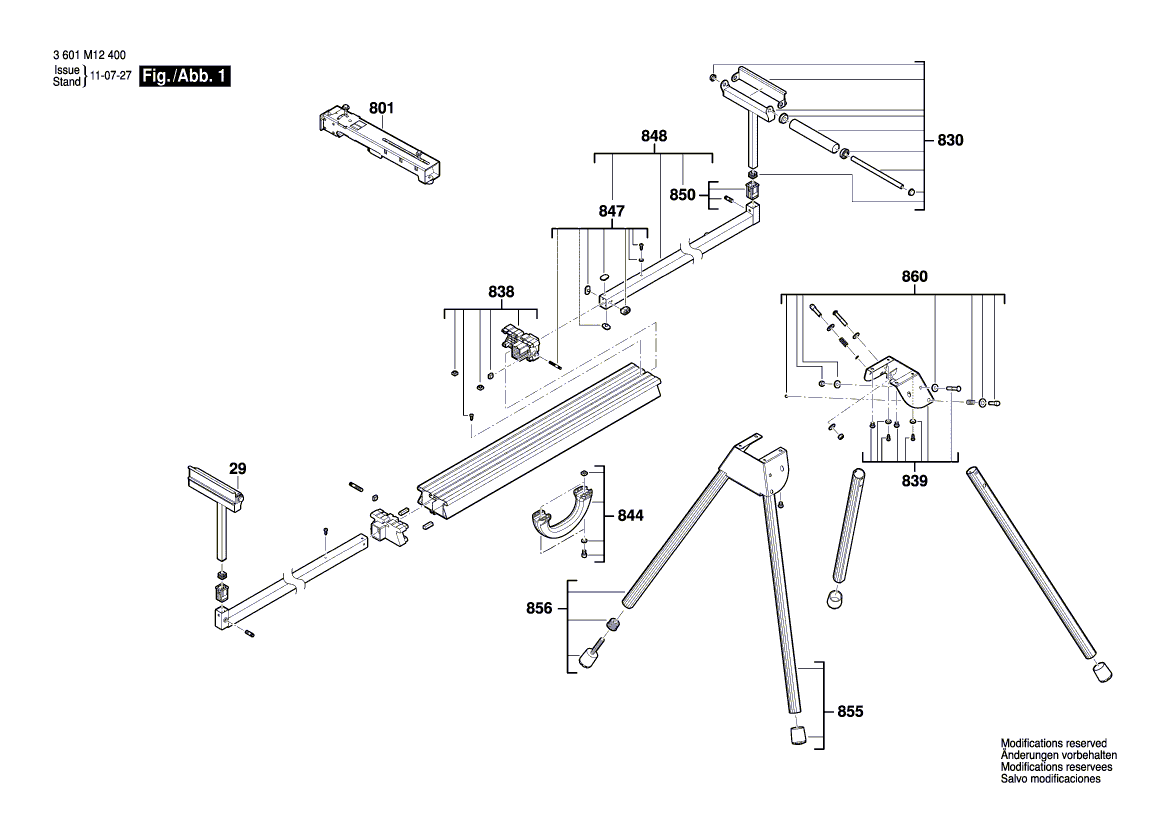 для рабочего стола Bosch GTA 2500 3601M12400, деталировка 1