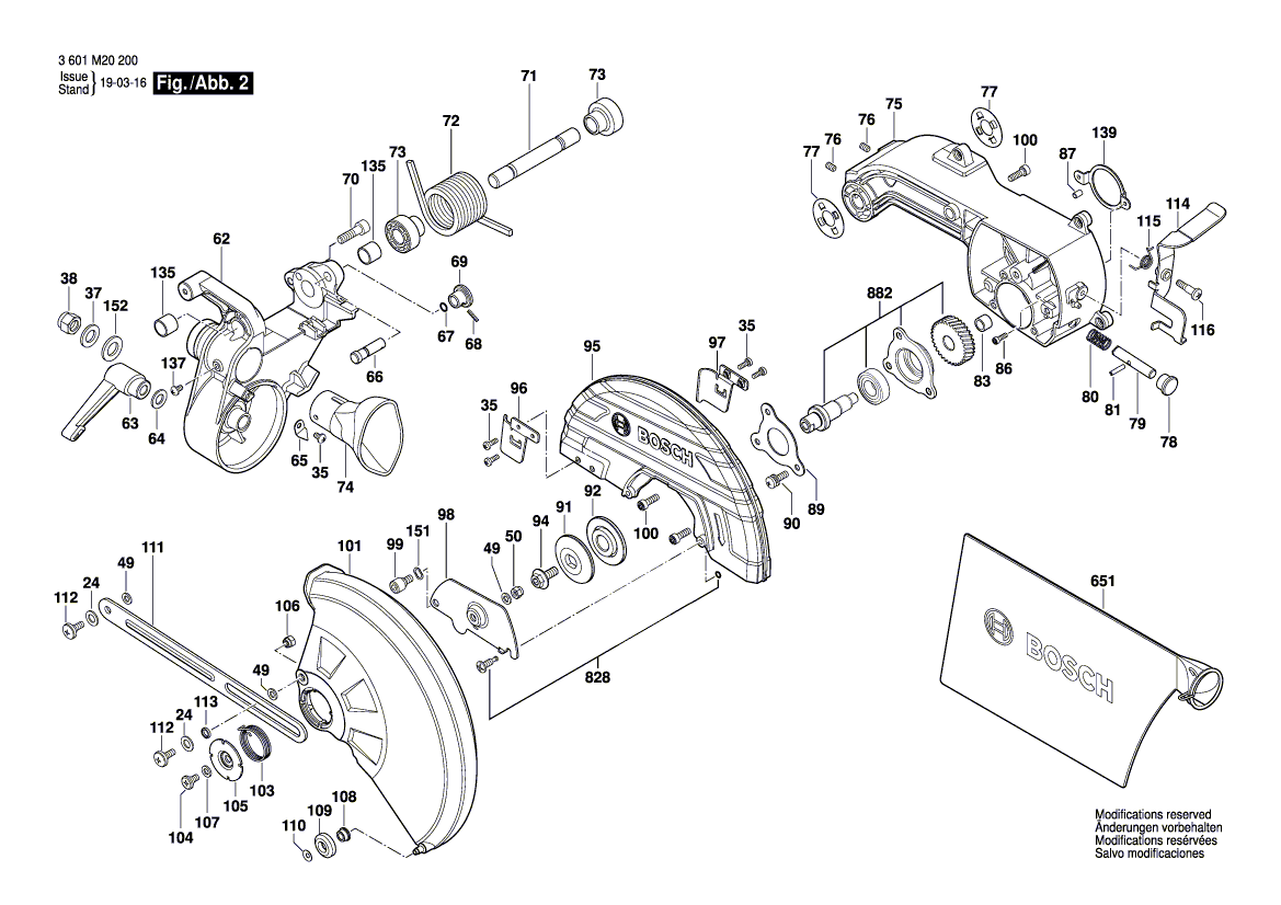 для торцевочной пилы Bosch GCM 10 J 230 V 3601M20200, деталировка 2