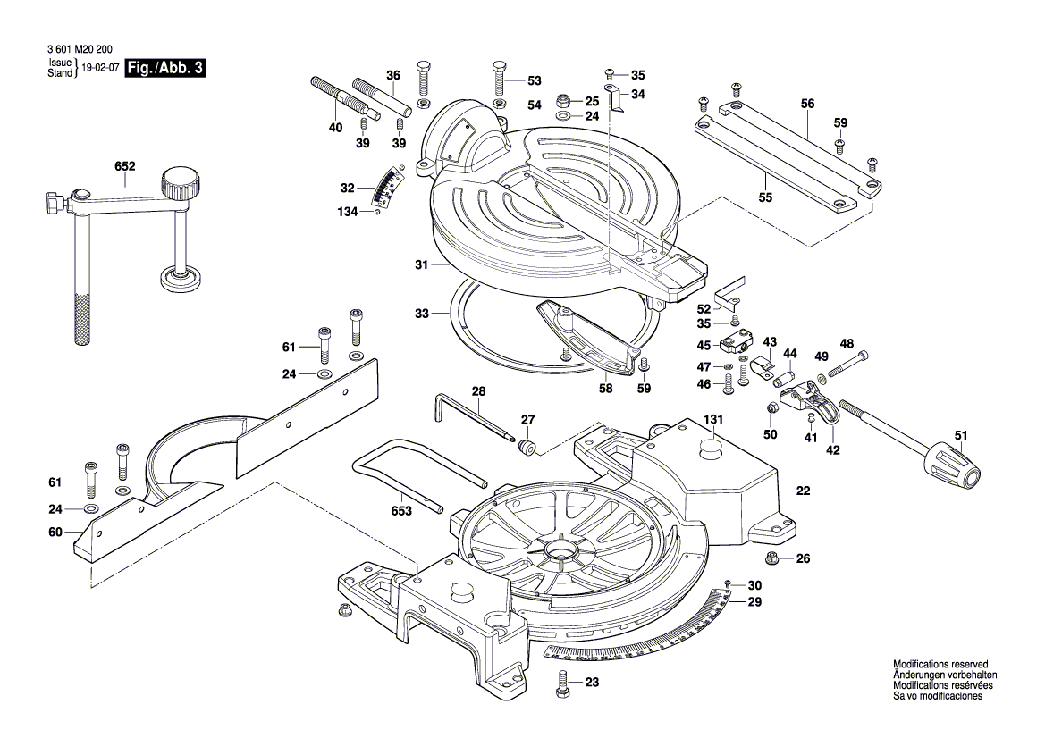 для торцевочной пилы Bosch GCM 10 J 230 V 3601M20200, деталировка 3