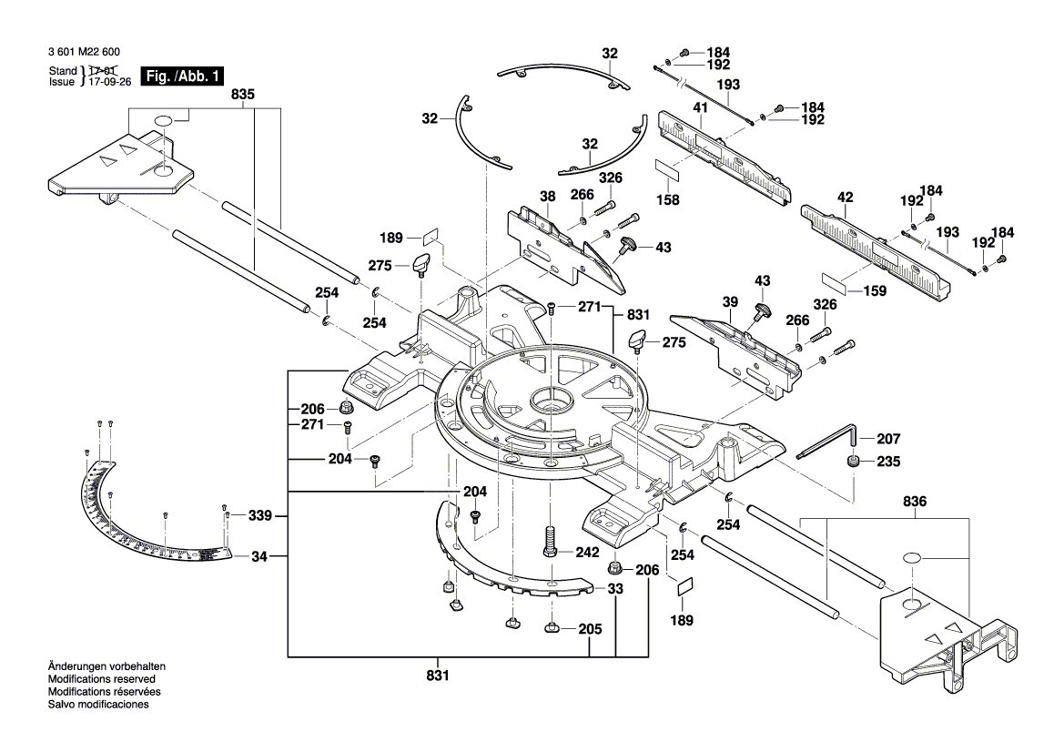 для торцевочной пилы Bosch GCM 350-254 230 V 3601M22600, деталировка 1