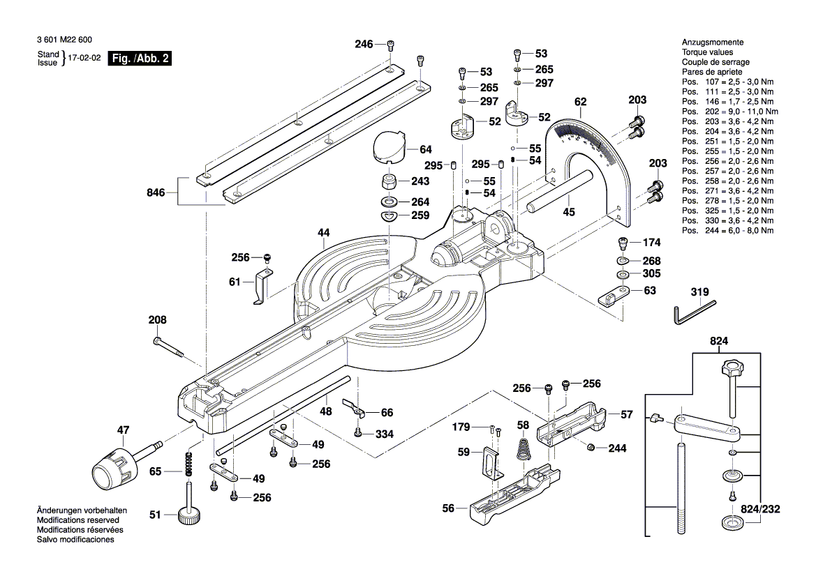 для торцевочной пилы Bosch GCM 350-254 230 V 3601M22600, деталировка 2