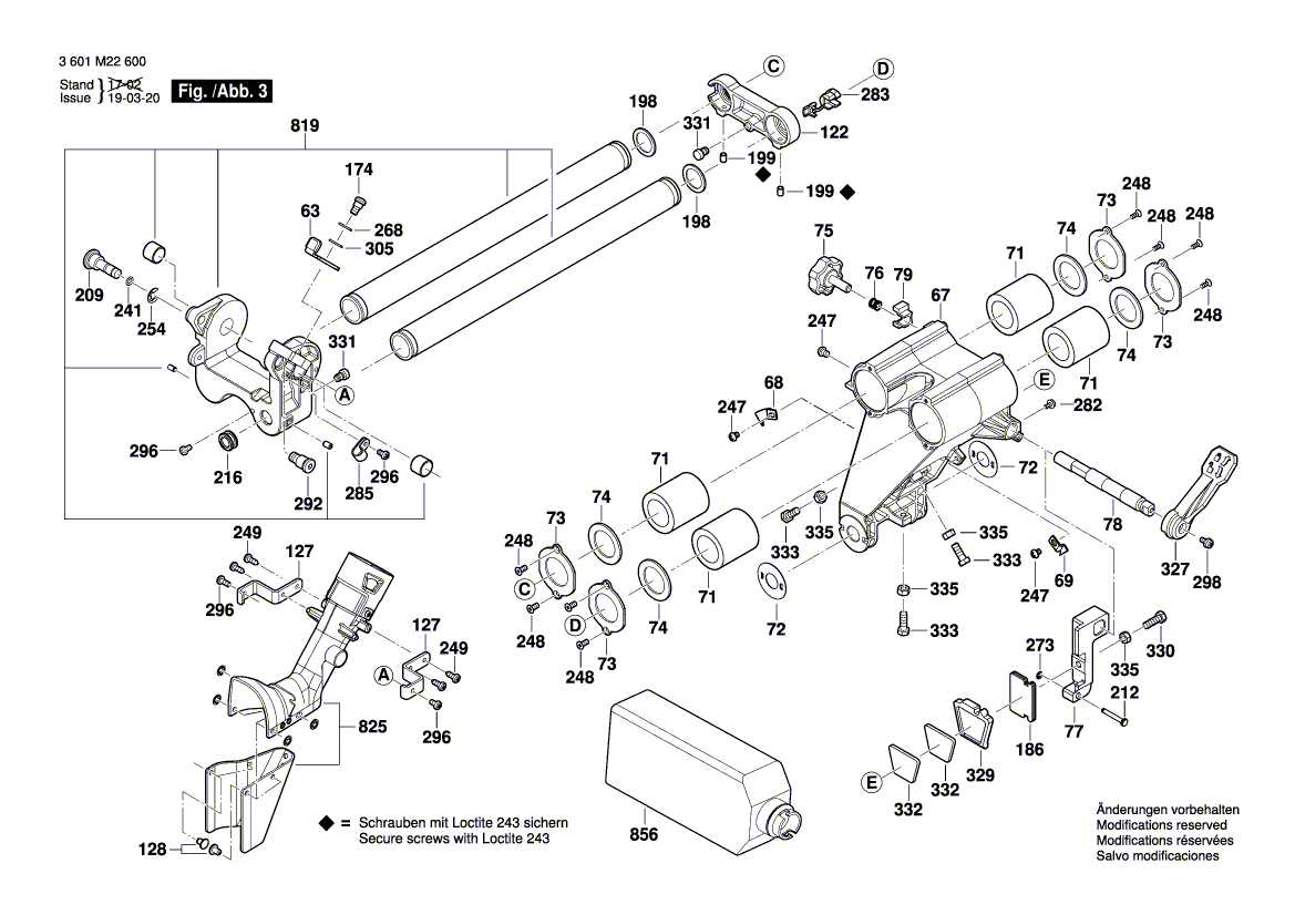 для торцевочной пилы Bosch GCM 350-254 230 V 3601M22600, деталировка 3