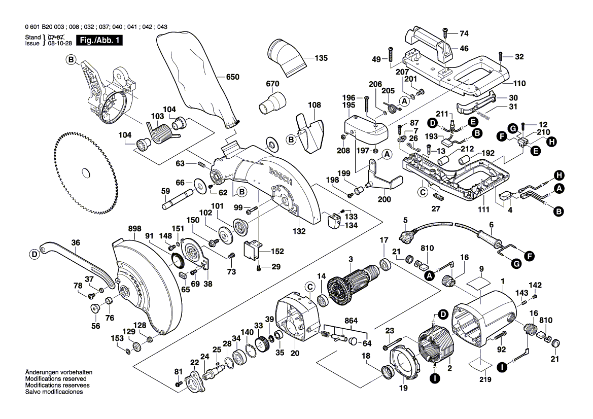 для торцевочной тяговой пилы Bosch GCM 10 230 V 0601B20003, деталировка 1