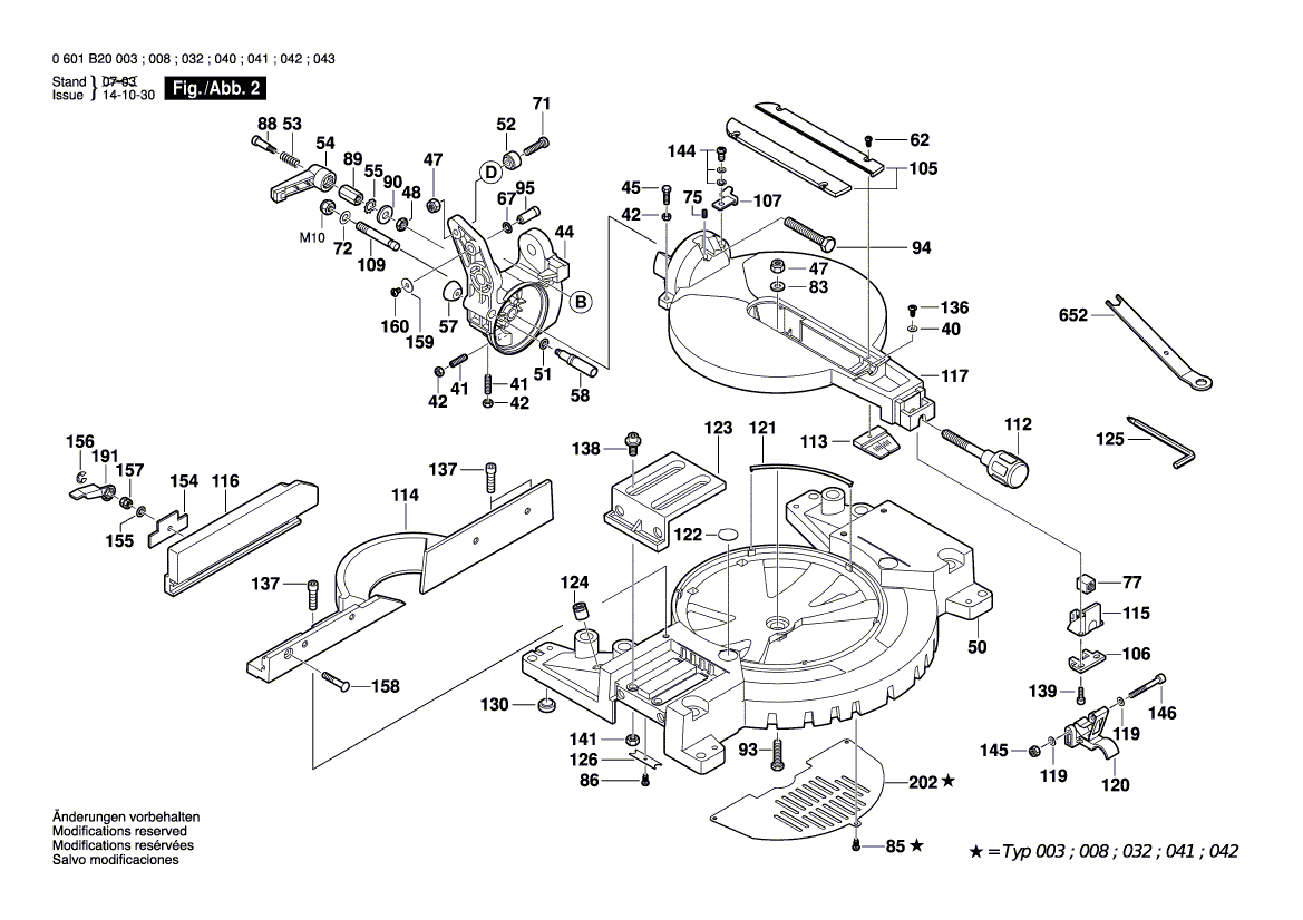 для торцевочной тяговой пилы Bosch GCM 10 230 V 0601B20003, деталировка 2