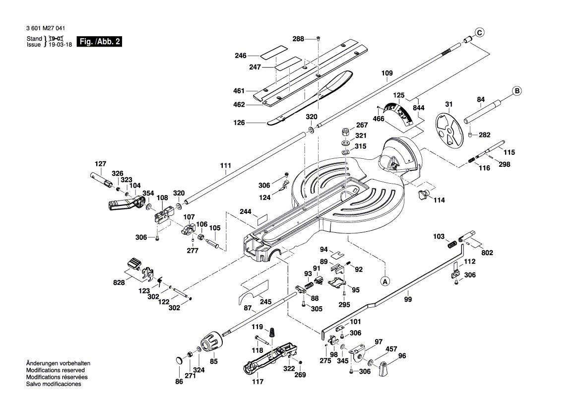 для торцевочной тяговой пилы Bosch GCM 10 GDJ 230 V 3601M27000, деталировка 2
