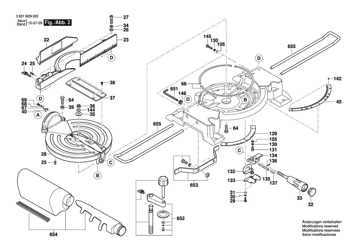 для торцевочной тяговой пилы Bosch GCM 10 MX 230 V 3601M29020, деталировка 2