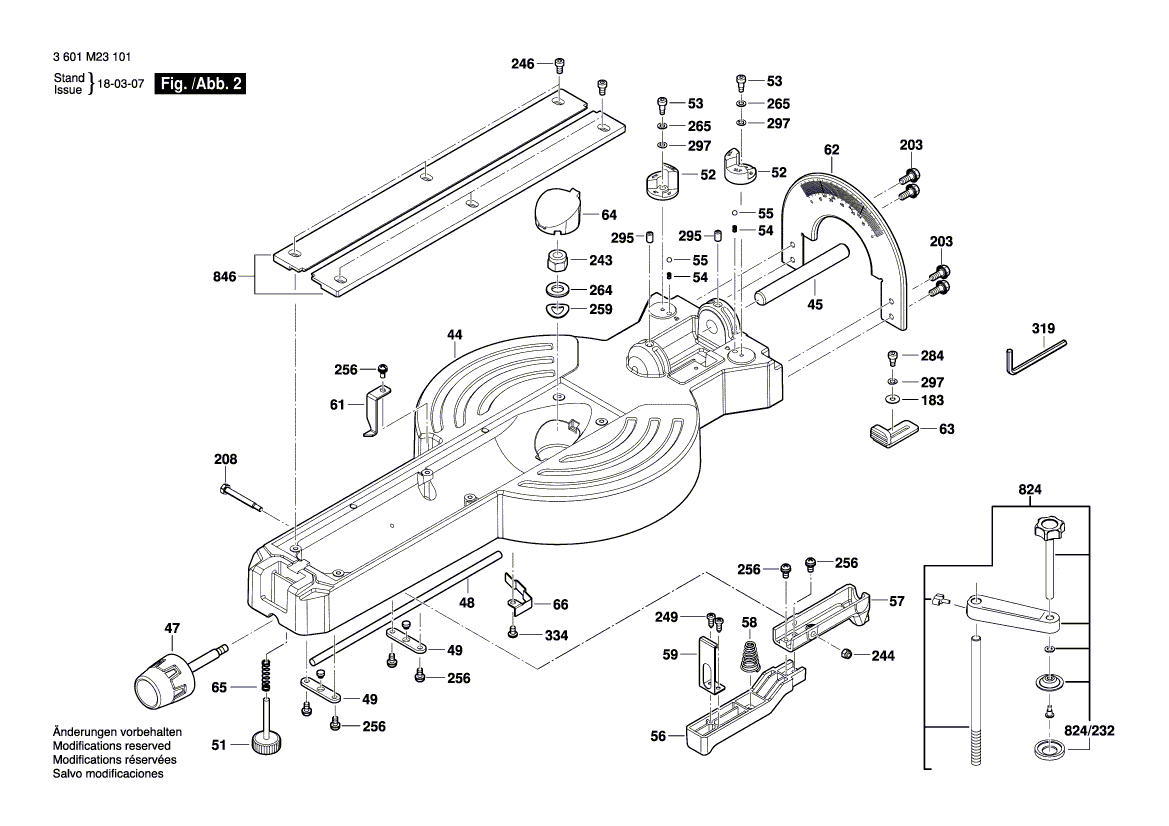 для торцевочной тяговой пилы Bosch GCM 12 SDE 230 V 3601M23101, деталировка 2