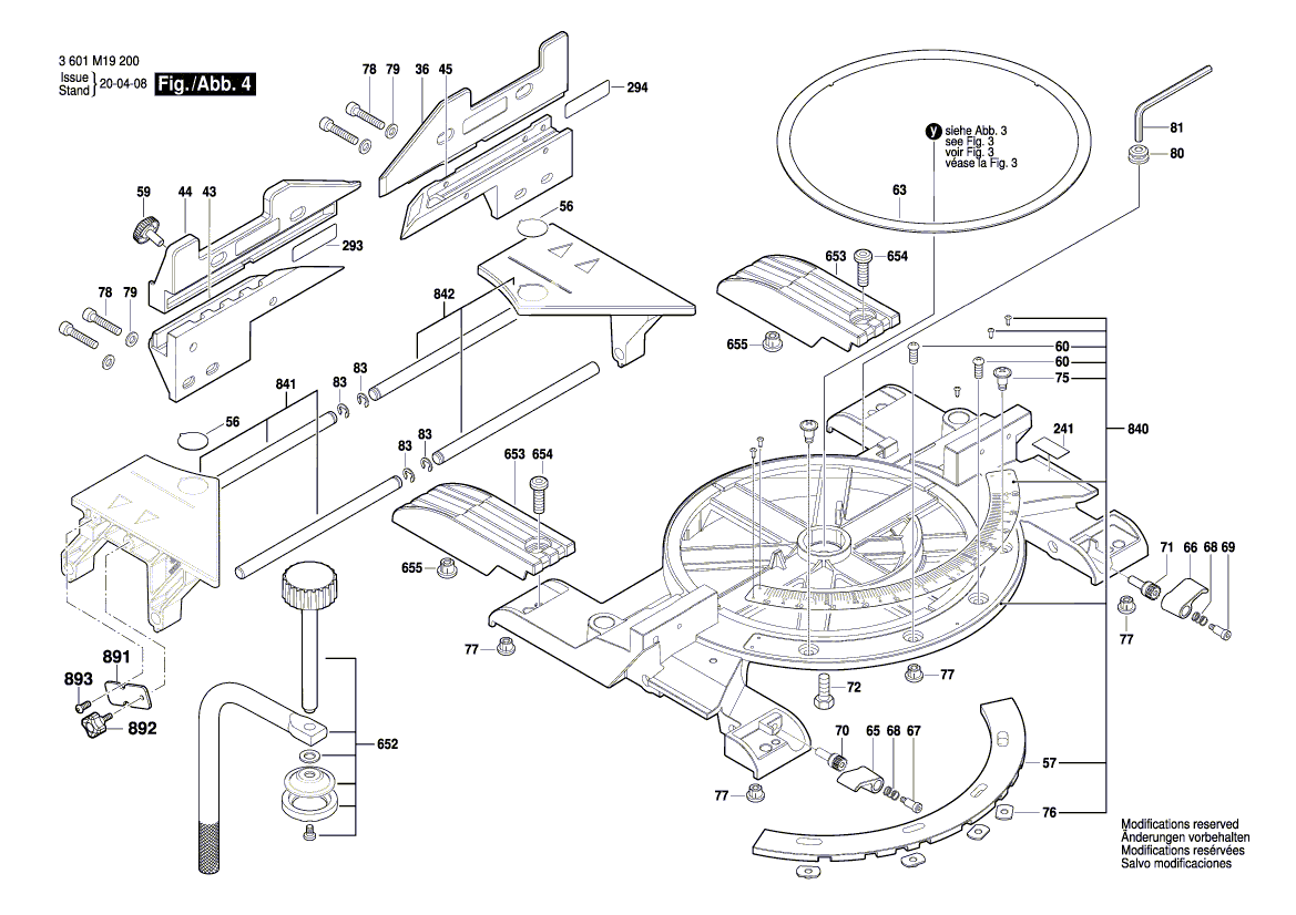 для торцевочной тяговой пилы Bosch GCM 8 SDE 230 V 3601M19200, деталировка 4