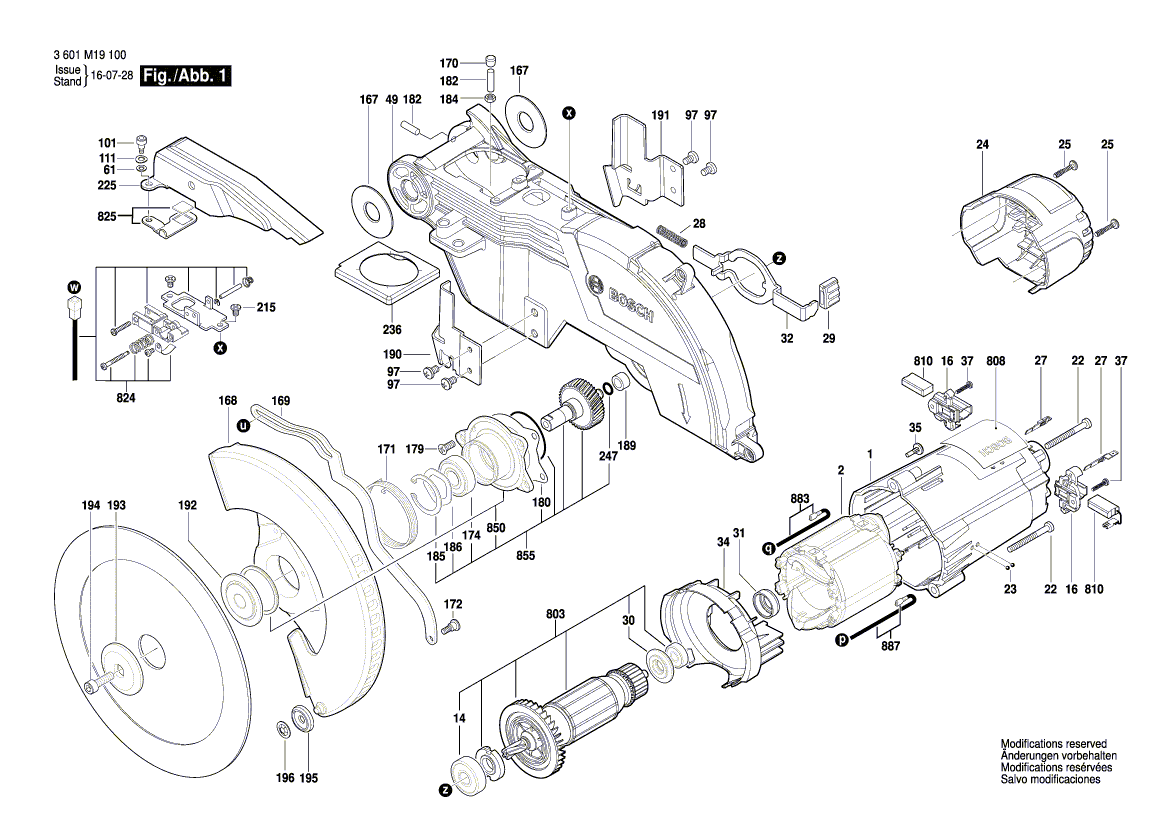 для торцевочной тяговой пилы Bosch GCM 8 SJL 230 V 3601M19100, деталировка 1