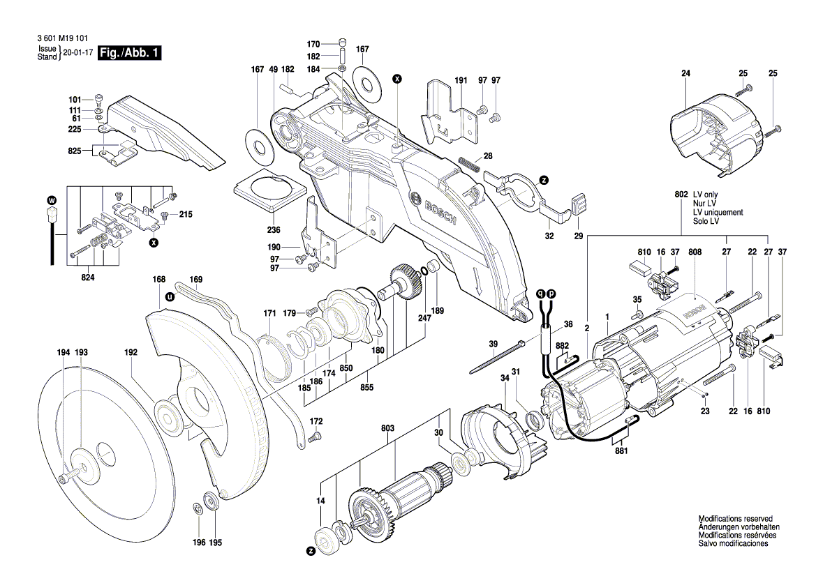 для торцевочной тяговой пилы Bosch GCM 8 SJL 230 V 3601M19101, деталировка 1