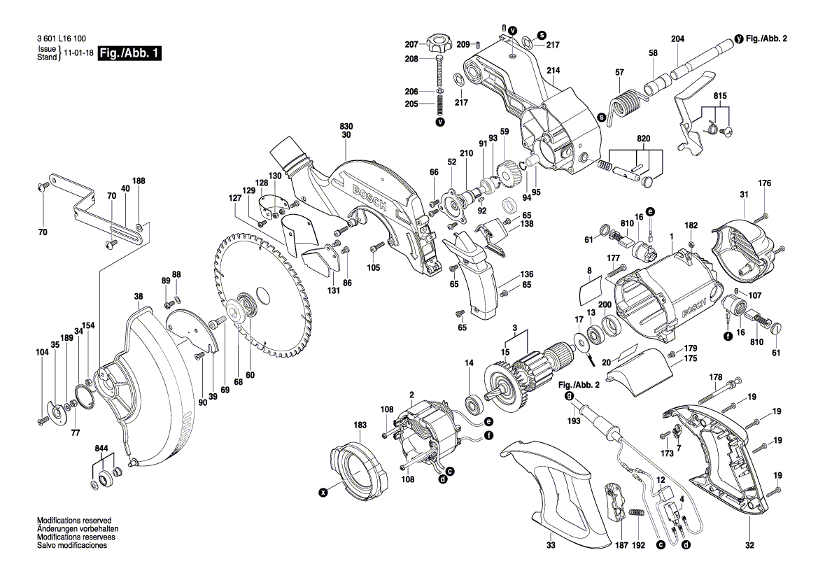 для торцевочной тяговой пилы Bosch GCM 800 S 230 V 3601L16100, деталировка 1