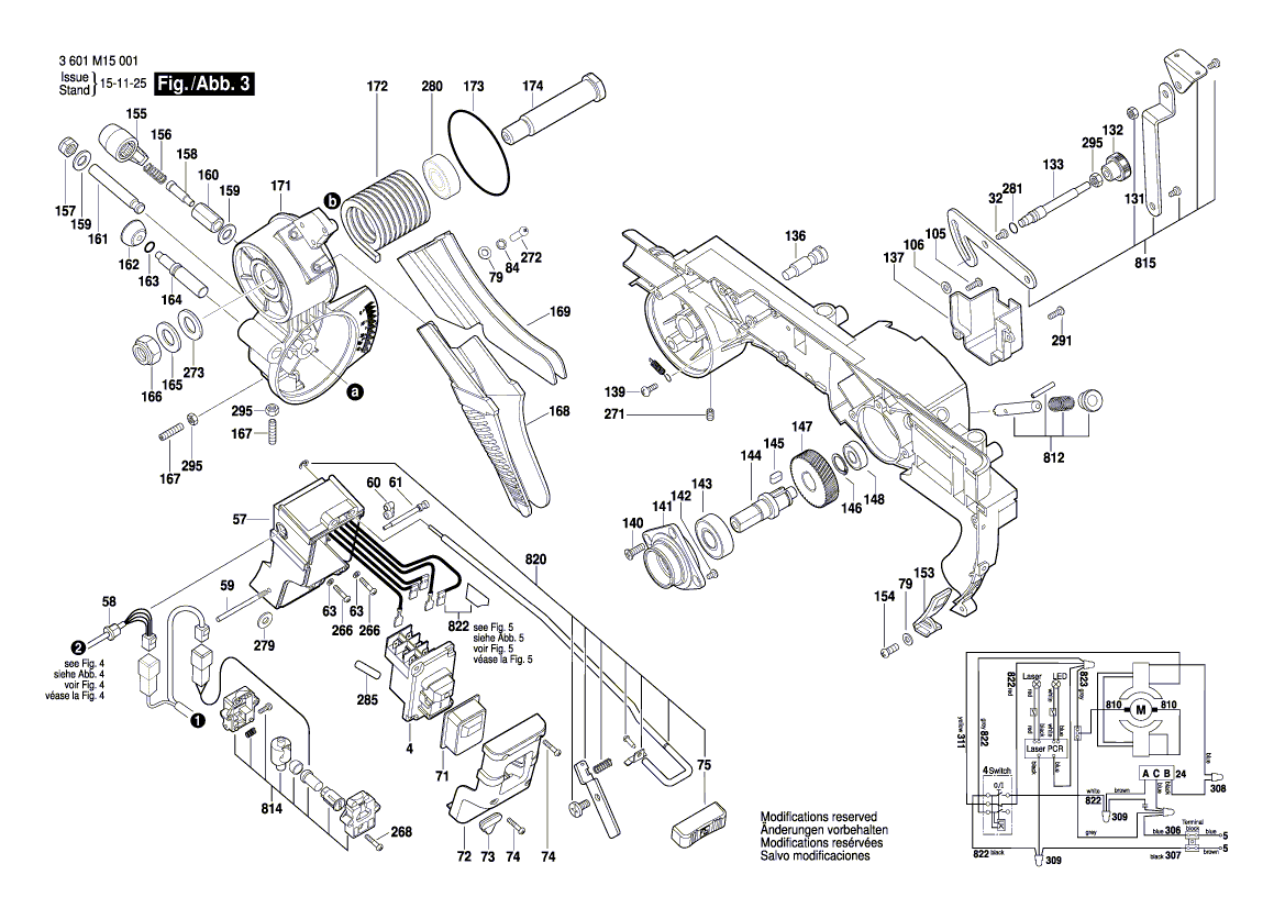для усовочной пилы Bosch GTM 12 JL 230 V 3601M15001, деталировка 3