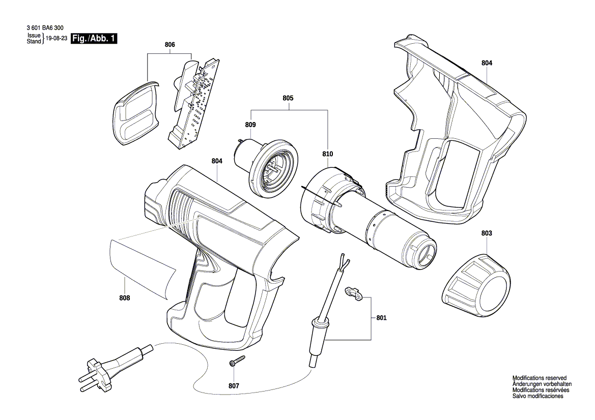 для термовоздуходувки Bosch GHG 23-66 230 V 3601BA6300, деталировка 1