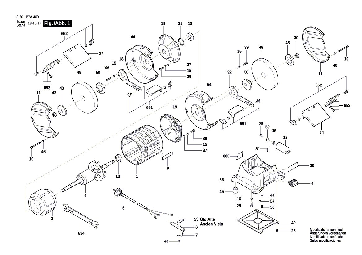 для точила Bosch GBG 60-20 230 V 3601B7A400, деталировка 1