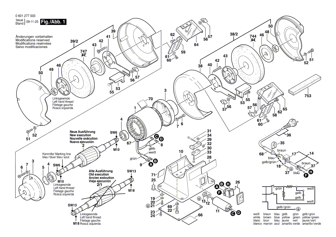 для точила Bosch GSM 175 230 V 0601277003, деталировка 1