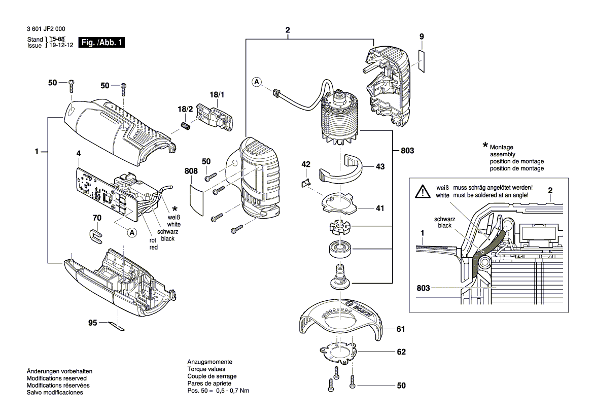 для аккумуляторной шлифмашины Bosch GWS 10,8 V-EC 220 V 3601JF2000, деталировка 1