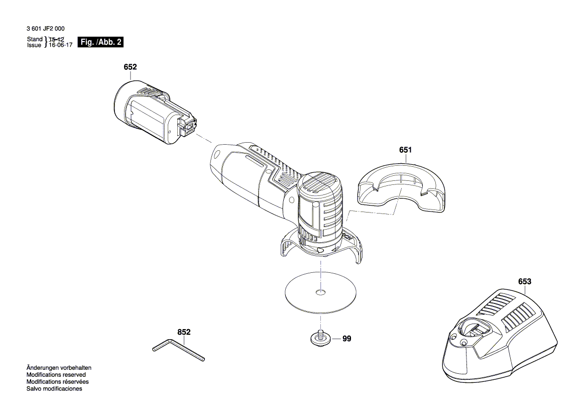 для аккумуляторной шлифмашины Bosch GWS 12V-76 12V 3601JF2001, деталировка 2