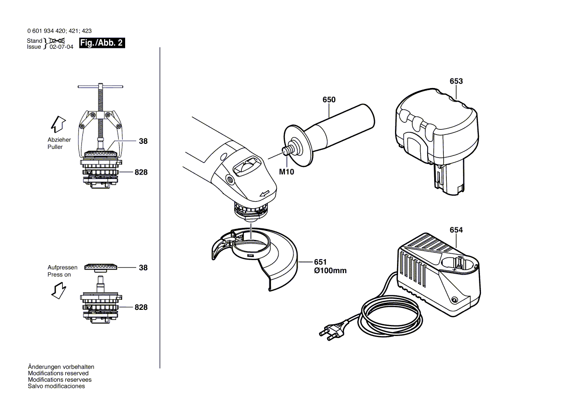 для аккумуляторной шлифмашины Bosch GWS 14,4 V 14.4 V 0601934420, деталировка 2