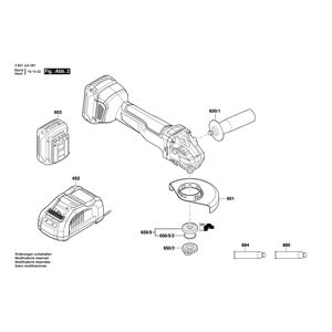 для аккумуляторной шлифмашины Bosch GWS 18V-10 18 V 3601JJ4001, деталировка 2