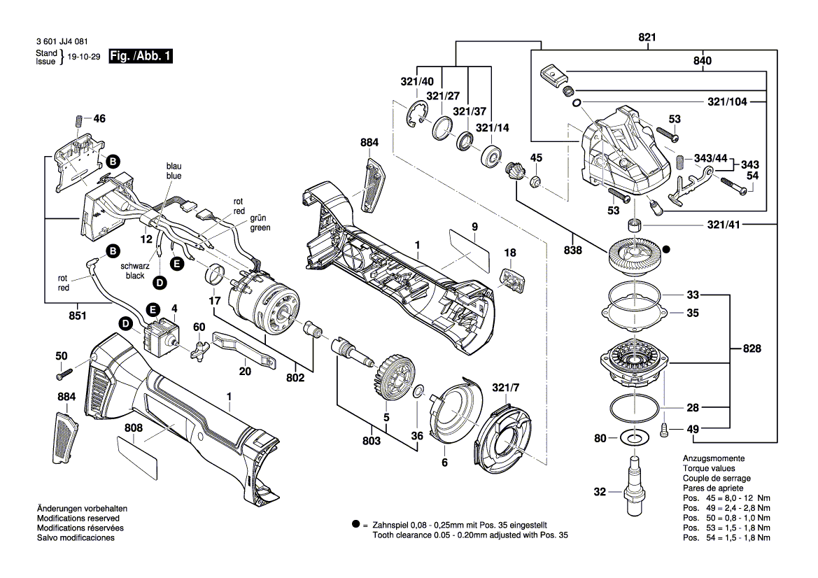 для аккумуляторной шлифмашины Bosch GWS 18V-10 18 V 3601JJ4002, деталировка 1